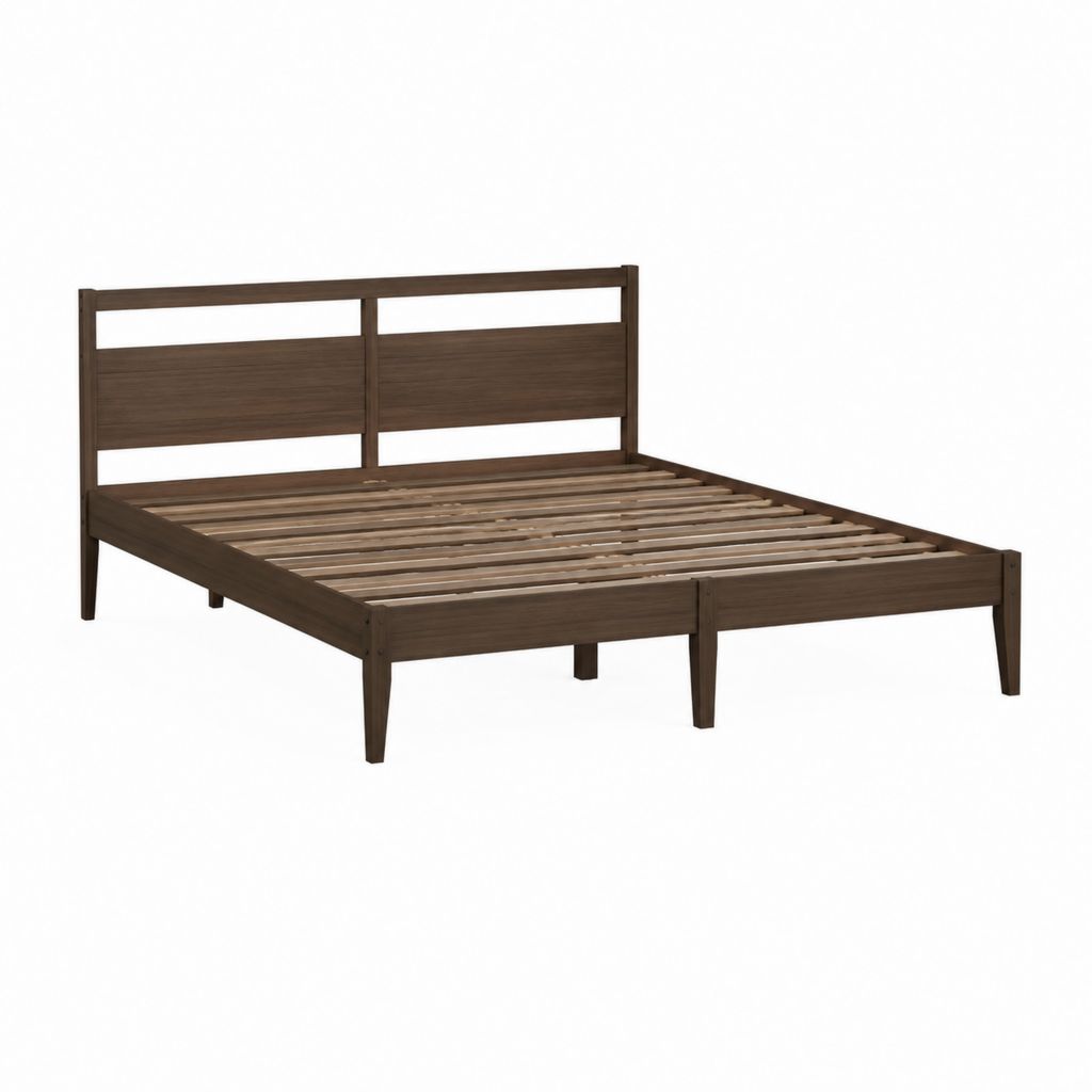 Bettgestell 160 x 200 cm dunkelbraun aus Gummibaum-Massivholz mit Lattenrost