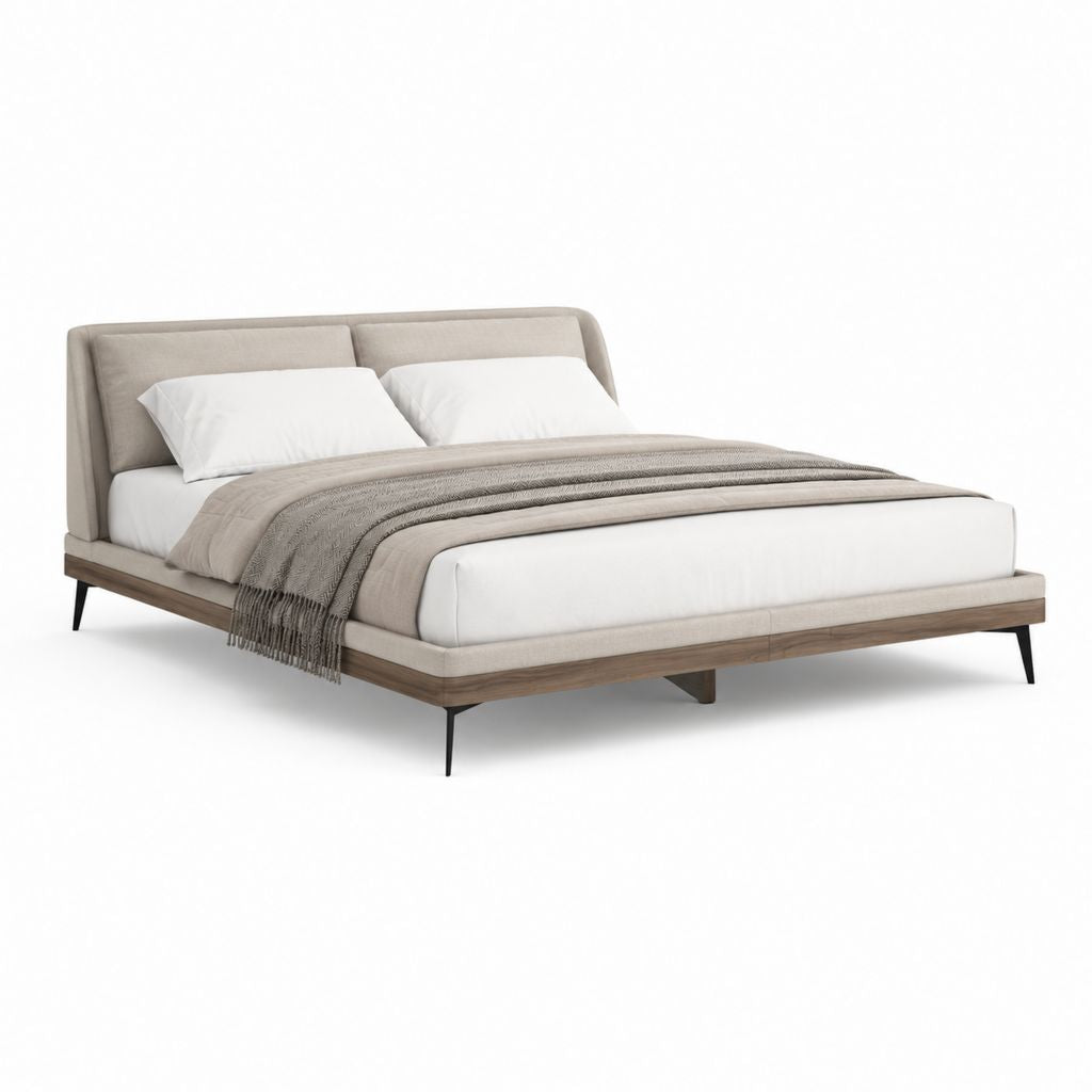 Polsterbett Doppelbett Beige Walnussfurnier Rechteckig 180 x 200 cm