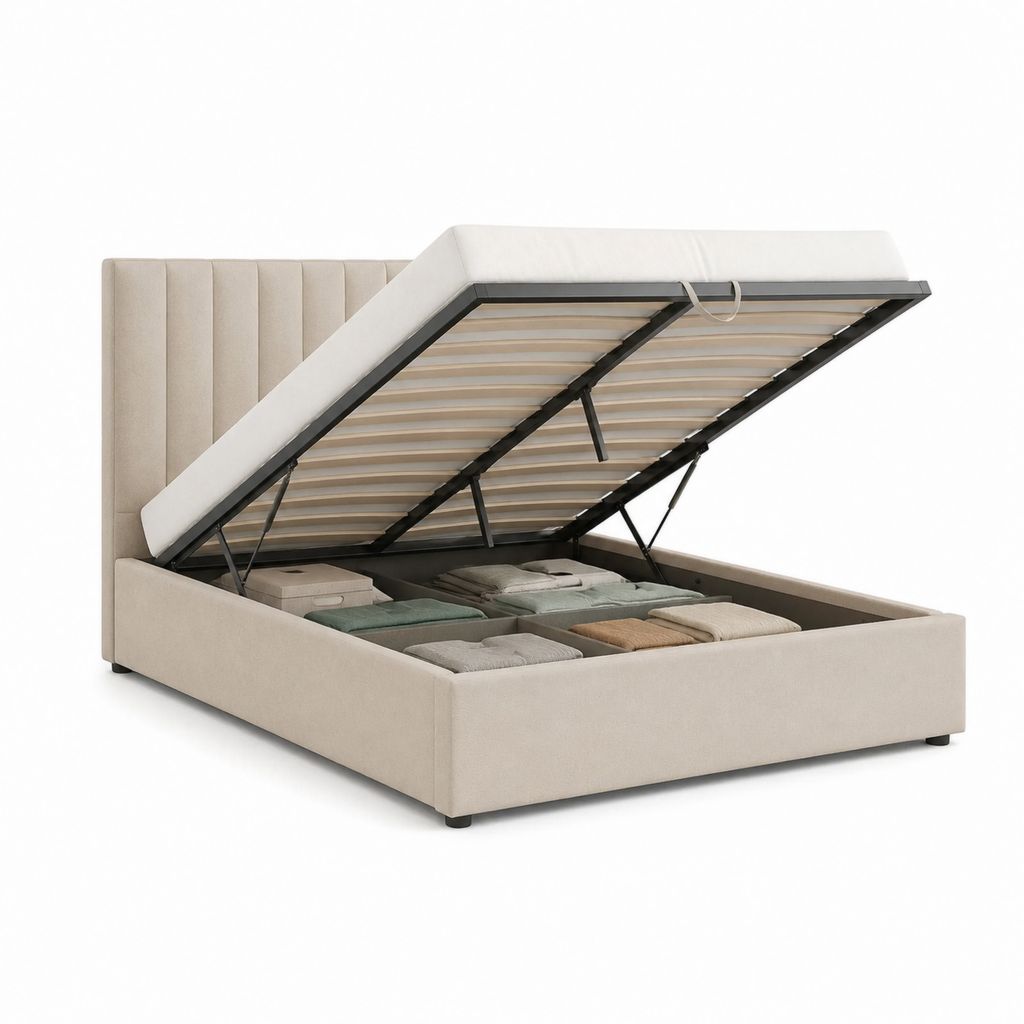 Polsterbett mit Stauraum Beige Polyester Rechteckig 160 x 200 cm