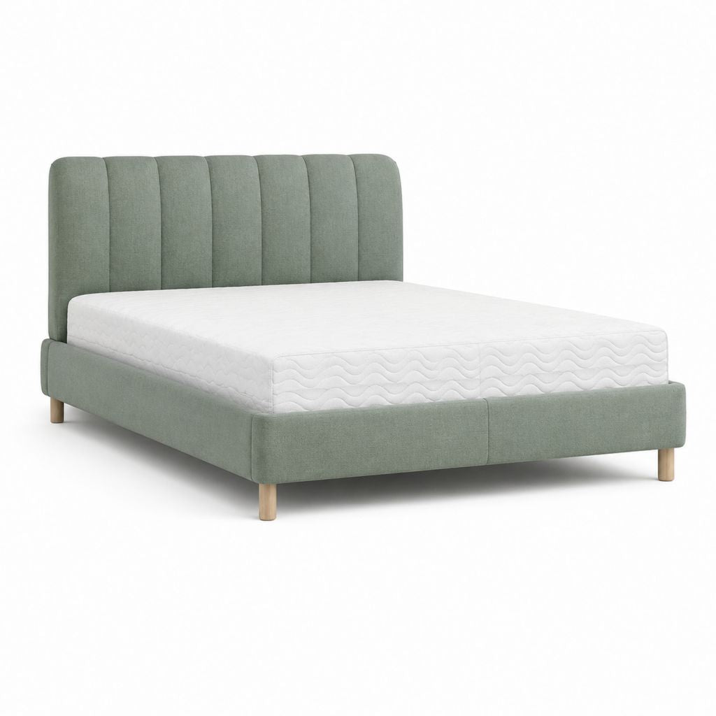 Polsterbett Bettgestell Salbeigrün Polyester Rechteckig Liegefläche 160 x 200 cm Außenmaß 165 x 214 x 110 cm
