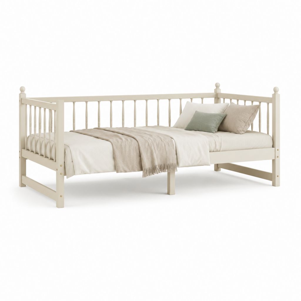 Tagesbett Bettgestell Cremeweiß Massivholz Rechteckig für Matratze 90 x 200 cm