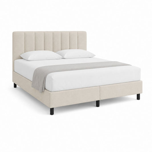 Polsterbett Doppelbett Beige mit Polyesterbezug und vertikal gestepptem Kopfteil 160 x 200 cm