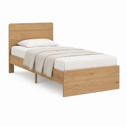 Einzelbett Bettgestell Eiche natur Spanplatte rechteckig für Matratze 90 x 200 cm 205 x 96 x 95 cm