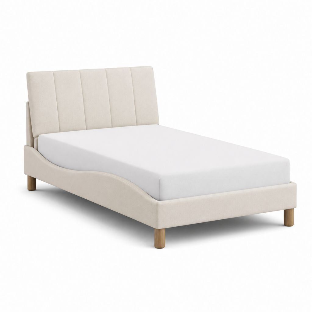 Polsterbett Doppelbett Beige Polyester mit Holzfüßen 160 x 200 cm