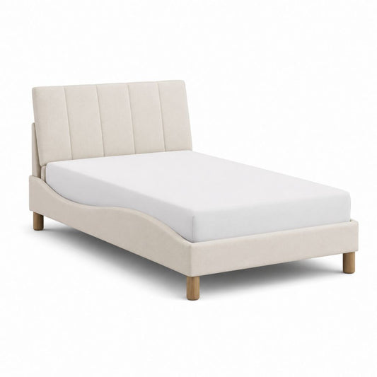 Polsterbett Doppelbett Beige Polyester mit Holzfüßen 160 x 200 cm
