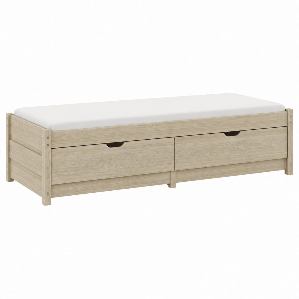 Funktionsbett mit 2 Schubladen Eiche hell Spanplatte rechteckig 90 x 200 cm