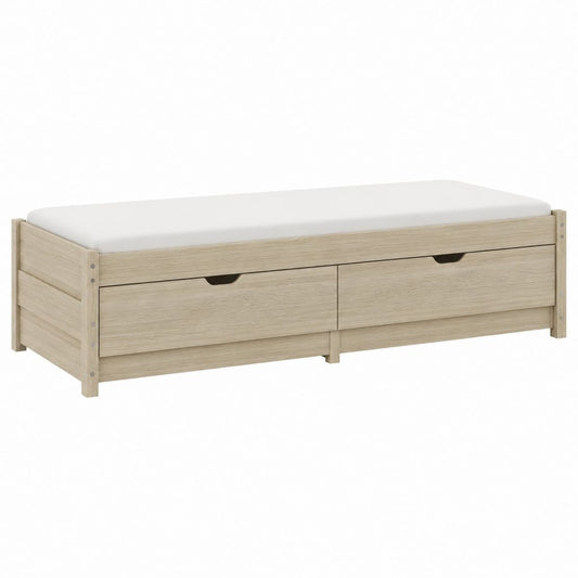 Funktionsbett mit 2 Schubladen Eiche hell Spanplatte rechteckig 90 x 200 cm