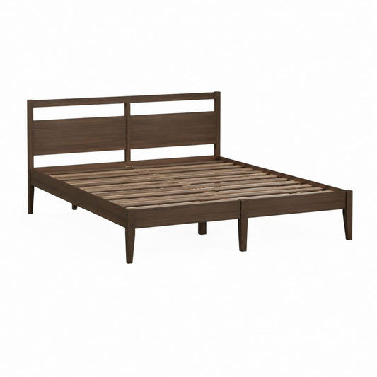Bettgestell 160 x 200 cm dunkelbraun aus Gummibaum-Massivholz mit Lattenrost