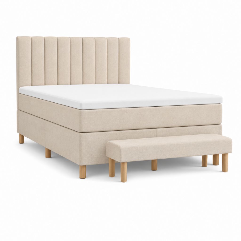 Polsterbettgestell mit Bank Beige Polyester Rechteckig 180 x 200 cm