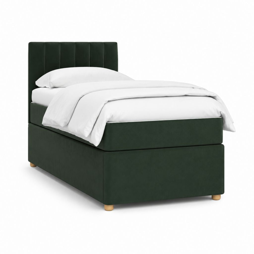 Polsterbett Einzelbett dunkelgrün mit Polyester-Samtbezug 90 x 200 cm
