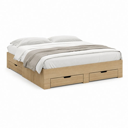Stauraumbett Doppelbett Eiche hell Spanplatte rechteckig 160 x 200 cm mit 4 Schubladen