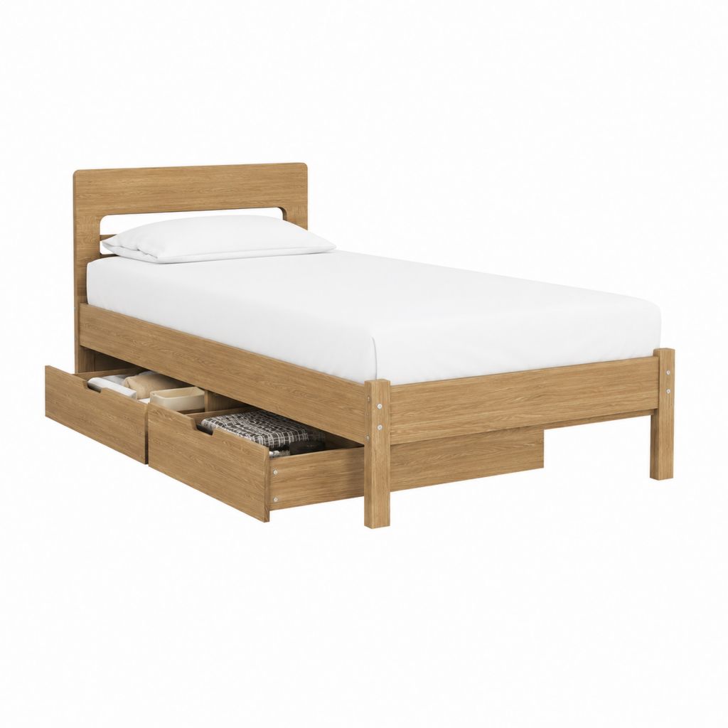 Einzelbett mit 2 Schubladen Eichenbraun Massivholz Kiefer rechteckig 90 x 200 cm
