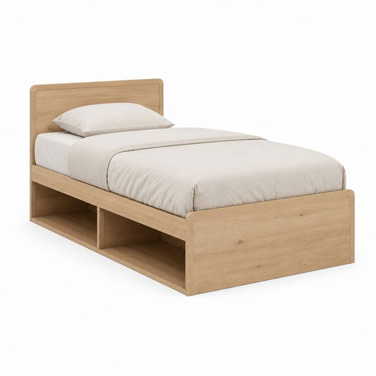 Einzelbett mit Stauraum Natur Eichenfurnier rechteckig für Matratze 90 x 200 cm 205 x 96 x 90 cm