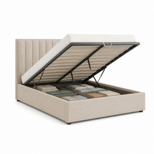 Polsterbett mit Stauraum Beige Polyester Rechteckig 160 x 200 cm