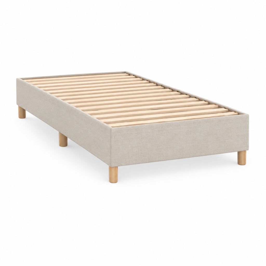 Polsterbettgestell Beige Polyestergewebe Rechteckig mit Lattenrost 90 x 200 cm