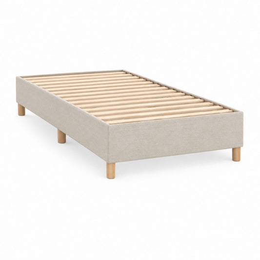 Polsterbettgestell Beige Polyestergewebe Rechteckig mit Lattenrost 90 x 200 cm