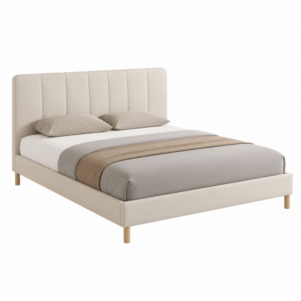 Polsterbett Doppelbett Beige mit Polyesterbezug und Holzfüßen 160 x 200 cm